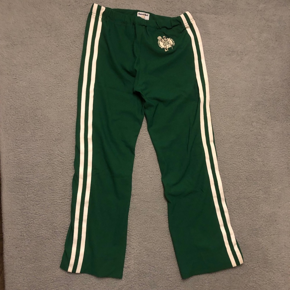 Vtg Boston Celtics Sand-Knit Snap Warmup Pants Mens Med Green NBA Tearaway 80's